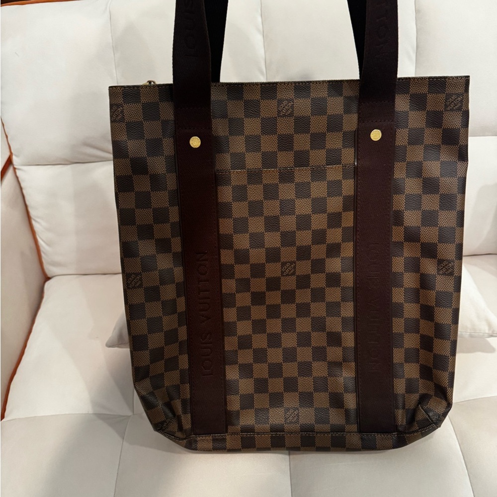Louis Vuitton Brown Damier Ebene Canvas Vertical Tote with Dark Brown Straps